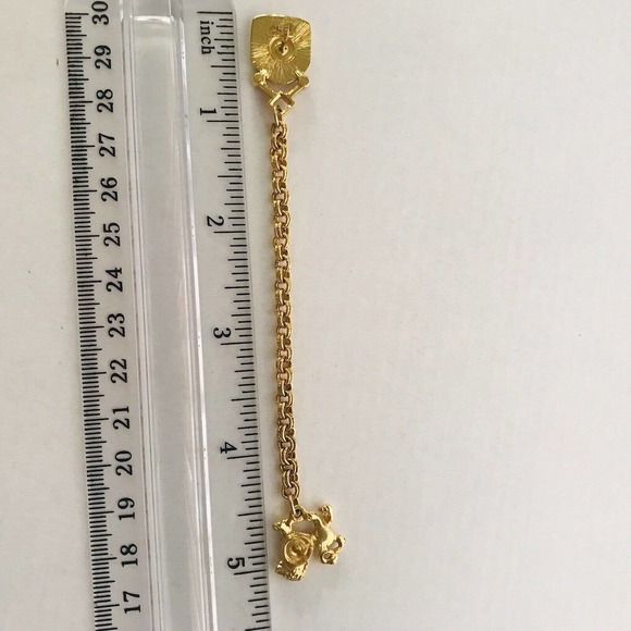 Tie Tack Gold Tone Crest LC Lion pins Double Brooch Chain Link - Picture 5 of 8